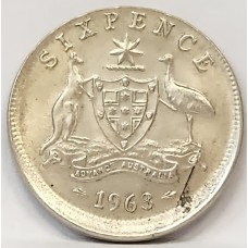 AUSTRALIA 1963 . SIXPENCE . ERROR . MAJOR MIS-STRIKE and PLANCHET FLAW